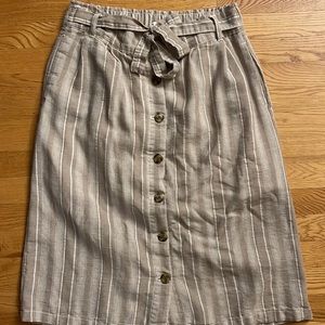 Dash Linen Blend Beige Striped Button Front Belted Tie Waist Skirt Size Medium